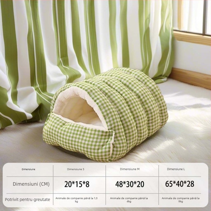 Cuib pentru animale de companie – închis, cald iarna, pentru câini și pisici, utilizare pentru patru sezoane, poliester, lavabil, montare ușoară, fără tavă de toaletă