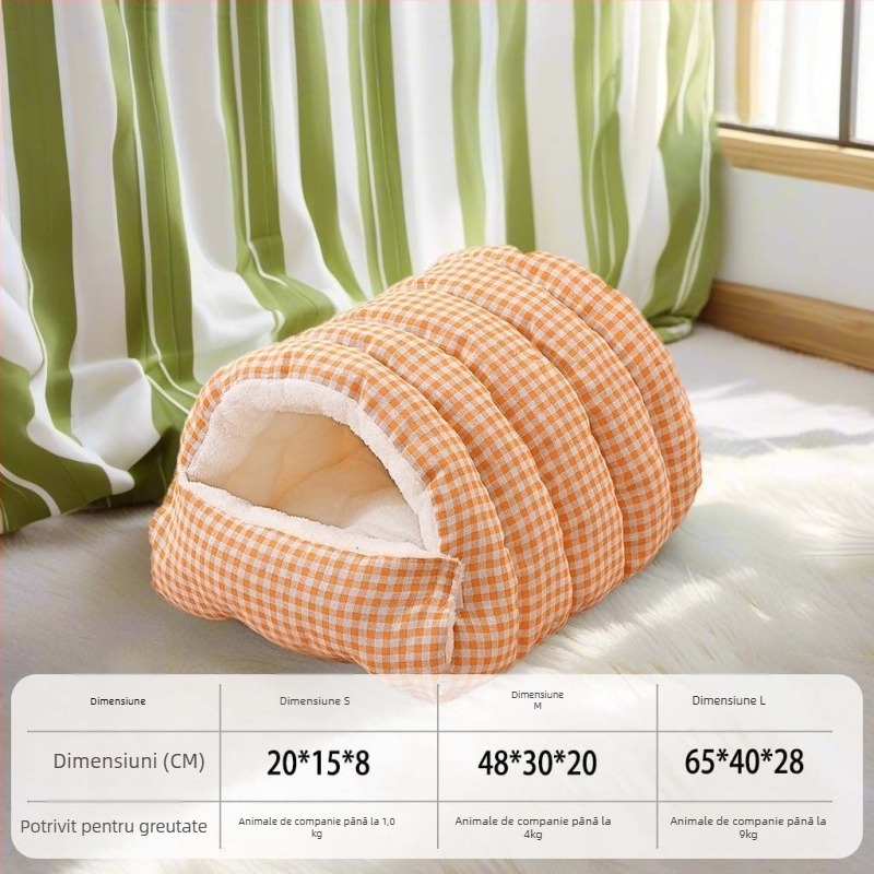 Cuib pentru animale de companie – închis, cald iarna, pentru câini și pisici, utilizare pentru patru sezoane, poliester, lavabil, montare ușoară, fără tavă de toaletă