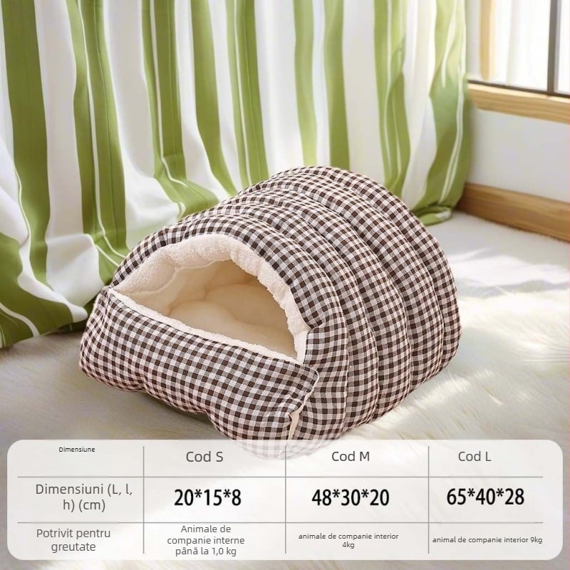 Cuib pentru animale de companie – închis, cald iarna, pentru câini și pisici, utilizare pentru patru sezoane, poliester, lavabil, montare ușoară, fără tavă de toaletă