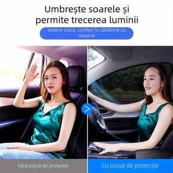 Ecran din plasă transparent pentru geamul mașinii, protecție împotriva soarelui și țânțarilor, pentru ferestrele laterale, tip agățat, compatibil cu toate modelele