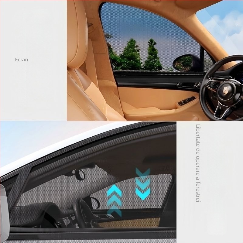 Ecran din plasă transparent pentru geamul mașinii, protecție împotriva soarelui și țânțarilor, pentru ferestrele laterale, tip agățat, compatibil cu toate modelele