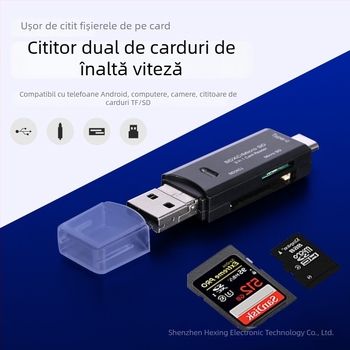 HX-518 Cititor de carduri 3-în-1 pentru telefoane, PC-uri și camere – SD/TF/MicroSD, USB 2.0, USB-C Android compatibil, ABS
