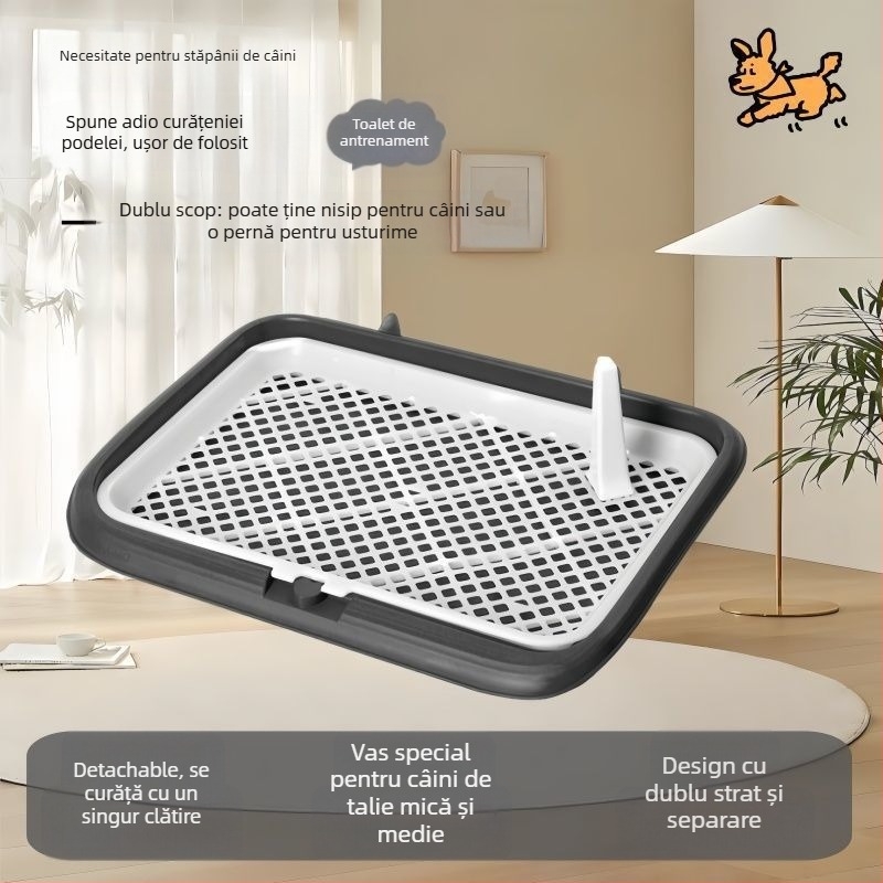 Litieră pentru câini din plastic – cu două niveluri, anti-stropire la urină, anti-pasare, pentru cățeluși, uz casnic