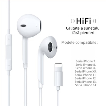Căști in-ear cu fir, cablu 1,2 m, compatibile iOS, plug-and-play