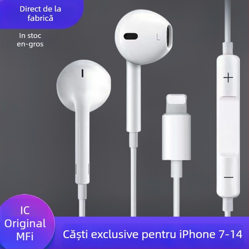 Căști in-ear cu fir, cablu 1,2 m, compatibile iOS, plug-and-play