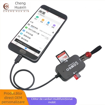 Cititor USB SD/TF multifuncțional cu interfață micro/Type-C (USB 2.0, suport SD/TF, instalare externă, carcasă ABS)