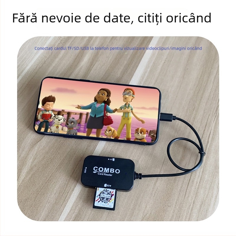Cititor USB SD/TF multifuncțional cu interfață micro/Type-C (USB 2.0, suport SD/TF, instalare externă, carcasă ABS)