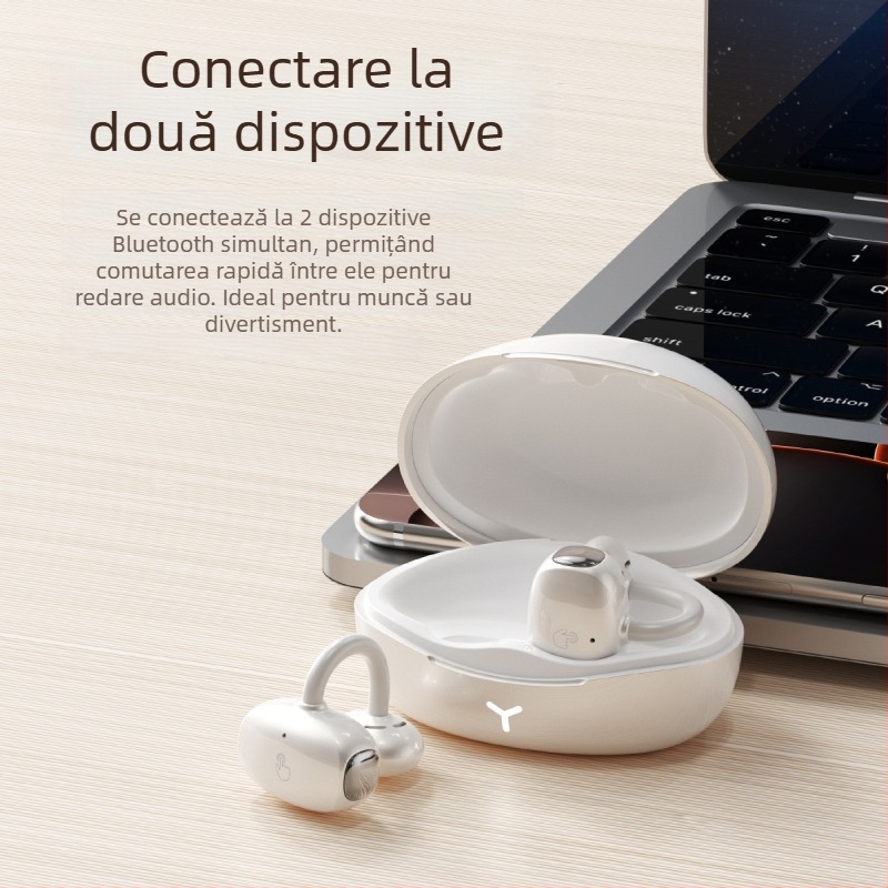 HM22 headset Bluetooth wireless cu clip pentru urechi, design clip, rază de 10 m, BT 5.4, baterie peste 8 ore, stereo