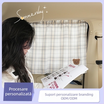 Curtă de protecție solară pentru mașină cu ventuză, model grilă cu urs, țesătură semitransparentă, potrivire universală, tip de agățat