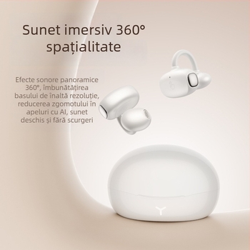 Cască Bluetooth cu clip pentru urechi, atingere dublă, traducere AI, cip Realtek, IPX7 rezistență la apă, autonomie peste 8 ore, stereo fără fir