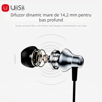 Căști in-ear cu fir Type-C, bas puternic, microfon metalic, sensibilitate 102 dB, cablu de 120 cm