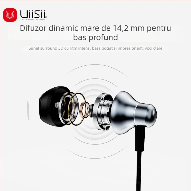 Căști in-ear cu fir Type-C, bas puternic, microfon metalic, sensibilitate 102 dB, cablu de 120 cm