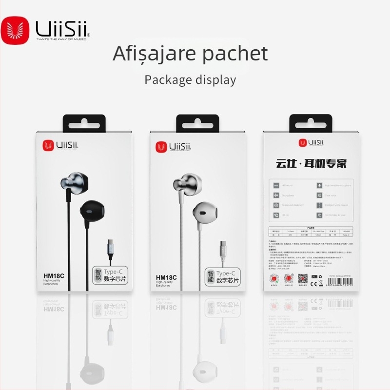 Căști in-ear cu fir Type-C, bas puternic, microfon metalic, sensibilitate 102 dB, cablu de 120 cm