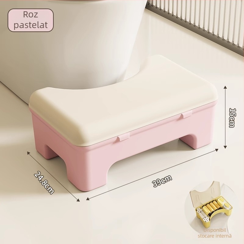 Scaun de toaletă din plastic îngroșat cu spațiu de depozitare de la Qiaofeng – suport pentru picioare nepliabil pentru baie