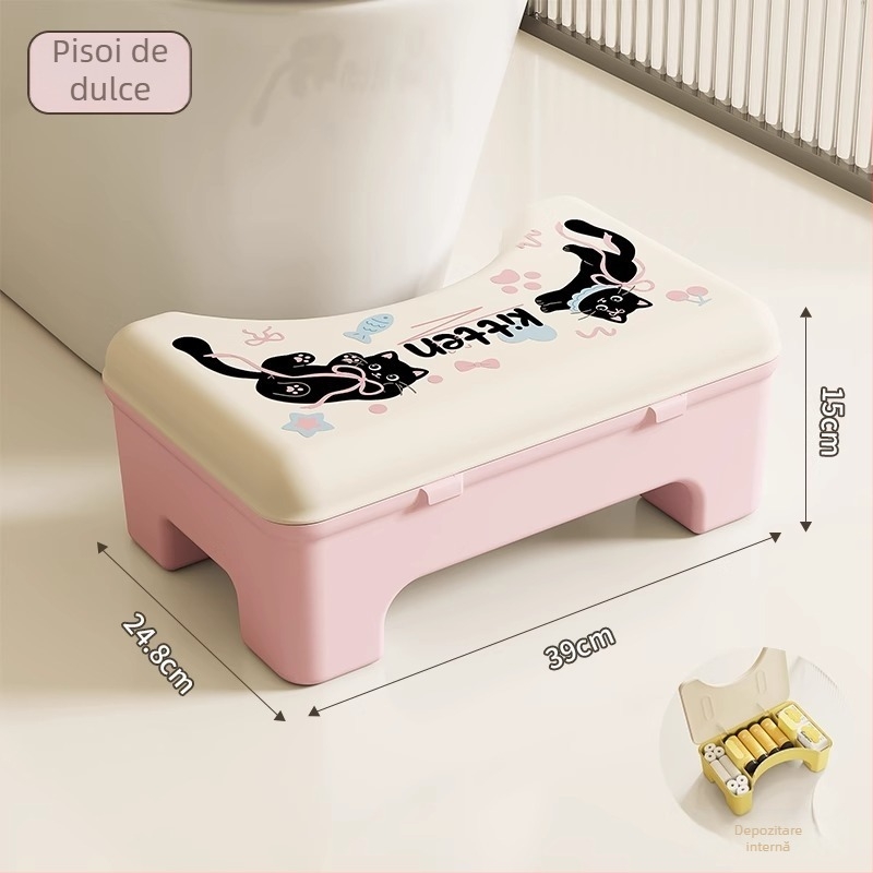 Scaun de toaletă din plastic îngroșat cu spațiu de depozitare de la Qiaofeng – suport pentru picioare nepliabil pentru baie