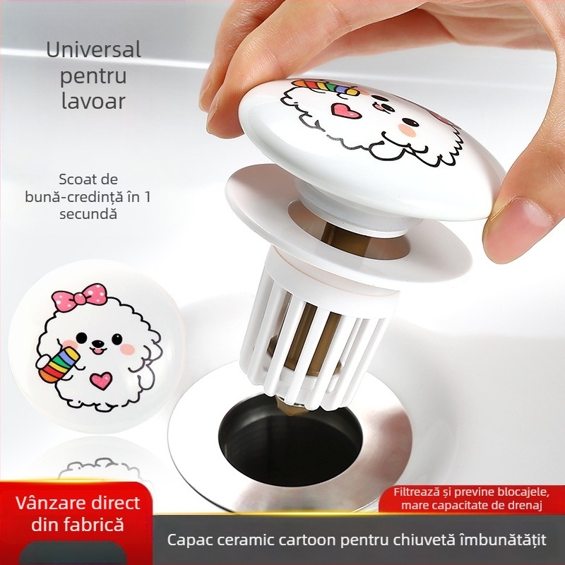 Dop de scurgere pentru chiuvetă cu design cartoon, tip pull-up, ABS+ceramică, formă P, model MPTTXKT001, brand Mi xiaomu