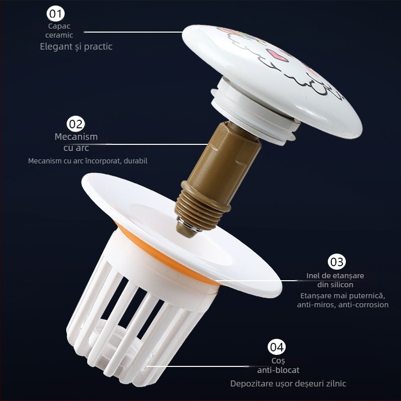 Dop de scurgere pentru chiuvetă cu design cartoon, tip pull-up, ABS+ceramică, formă P, model MPTTXKT001, brand Mi xiaomu