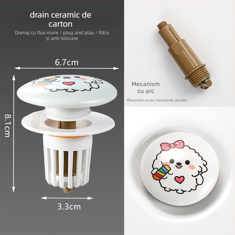 Dop de scurgere pentru chiuvetă cu design cartoon, tip pull-up, ABS+ceramică, formă P, model MPTTXKT001, brand Mi xiaomu