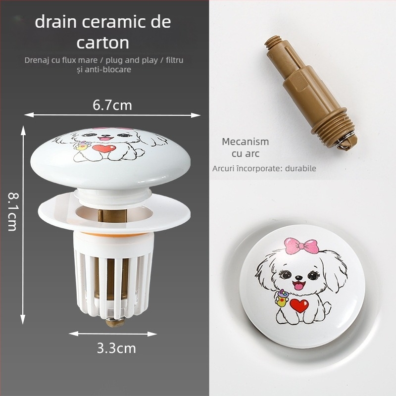 Dop de scurgere pentru chiuvetă cu design cartoon, tip pull-up, ABS+ceramică, formă P, model MPTTXKT001, brand Mi xiaomu