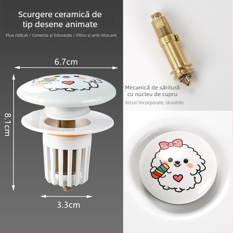 Dop de scurgere pentru chiuvetă cu design cartoon, tip pull-up, ABS+ceramică, formă P, model MPTTXKT001, brand Mi xiaomu