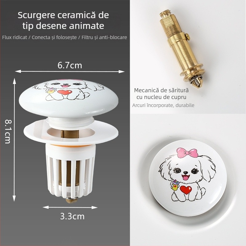 Dop de scurgere pentru chiuvetă cu design cartoon, tip pull-up, ABS+ceramică, formă P, model MPTTXKT001, brand Mi xiaomu