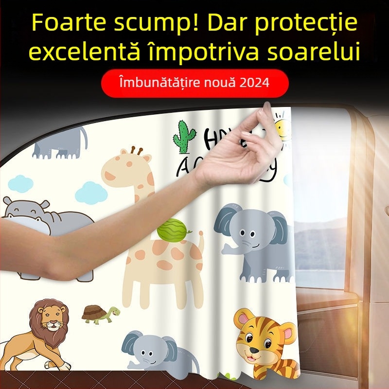 Umbră magnetică pentru mașină pentru geam lateral — stil desen animat, universală, agățată, poliester gros opac