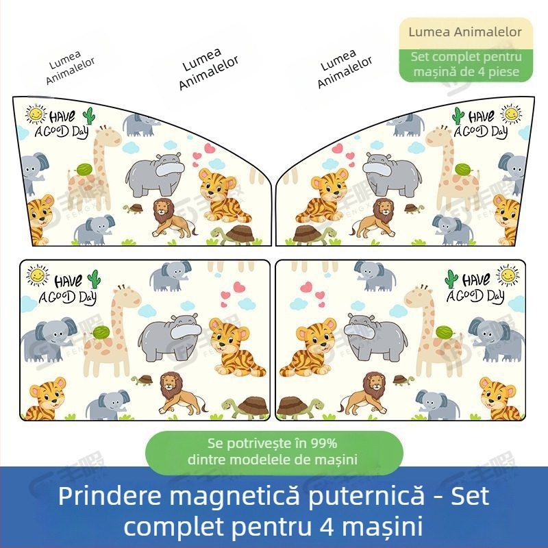 Umbră magnetică pentru mașină pentru geam lateral — stil desen animat, universală, agățată, poliester gros opac