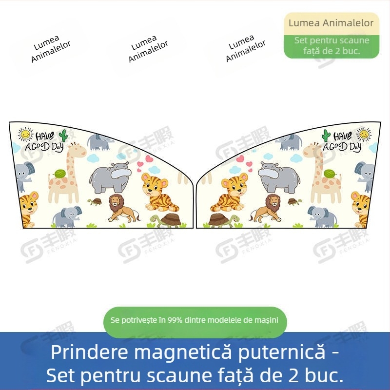 Umbră magnetică pentru mașină pentru geam lateral — stil desen animat, universală, agățată, poliester gros opac