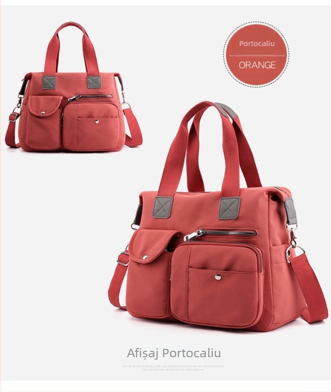Geantă de umăr din nylon pentru femei, stil urban minimalist, formă verticală pătrată, închidere cu fermoar, buzunar intern pentru telefon