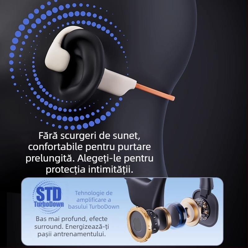 Căști Bluetooth cu conducție osoasă, rezistente la apă IPX6, Bluetooth 5.4, autonomie 4–8 ore, muzică și apeluri