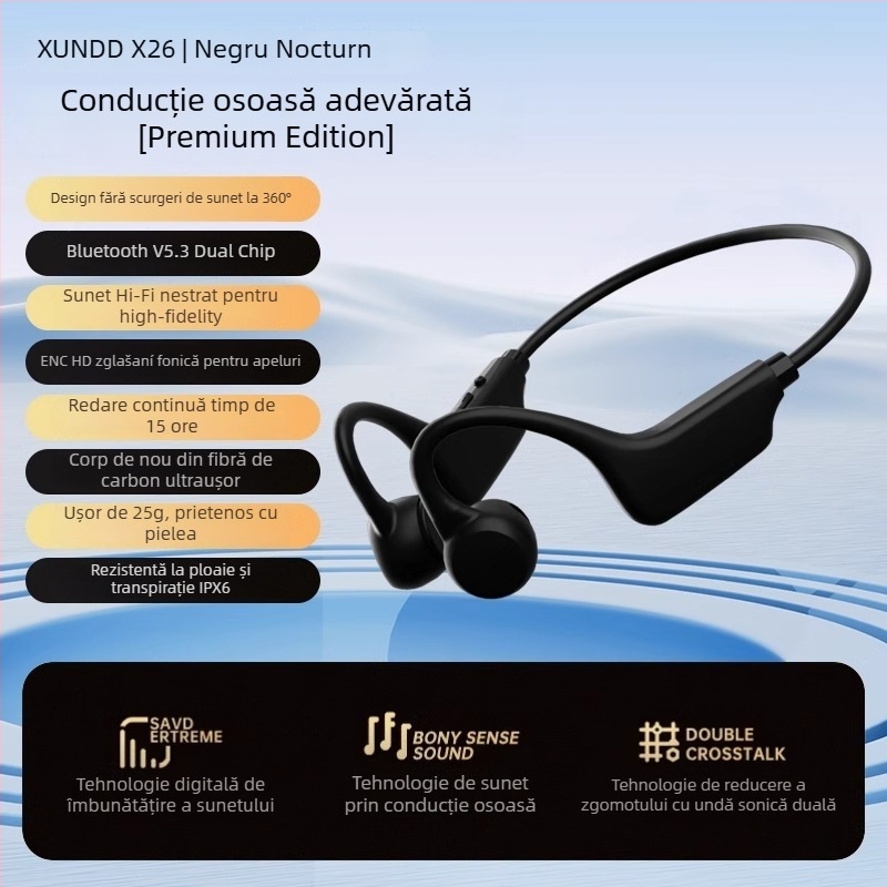 Căști Bluetooth cu conducție osoasă, rezistente la apă IPX6, Bluetooth 5.4, autonomie 4–8 ore, muzică și apeluri