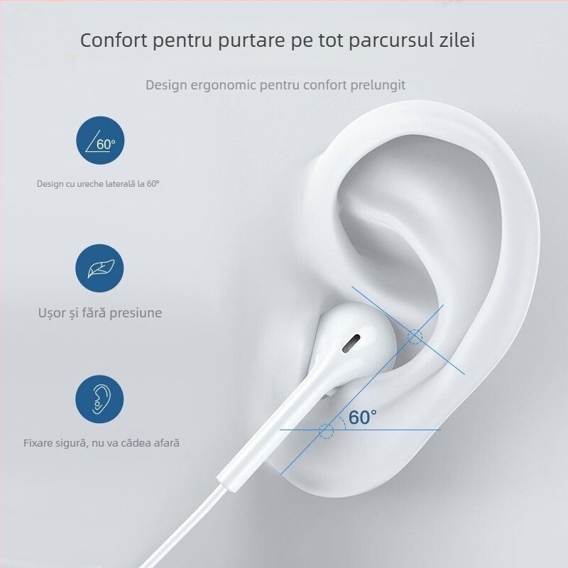 Căști in-ear cu conector Type-C, compatibile Android, difuzor cu bobină în mișcare, compatibilitate universală