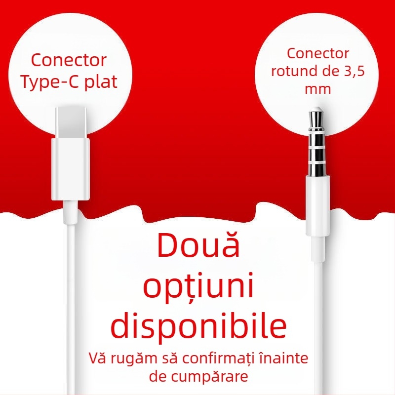 Căști in-ear cu conector Type-C, compatibile Android, difuzor cu bobină în mișcare, compatibilitate universală