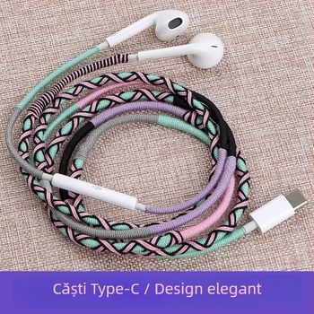 Căști cablate Type-C cu microfon, cablu împletit de 1,2 m, mufă 3,5 mm, impedanță 32 Ω, frecvență 20–20 kHz