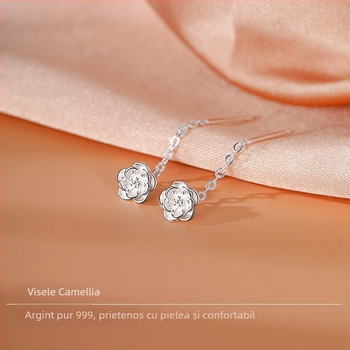 Cercei din argint 925 cu camelia, design nișă – Weiyin shang, lansare toamnă 2024