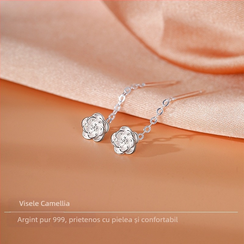 Cercei din argint 925 cu camelia, design nișă – Weiyin shang, lansare toamnă 2024