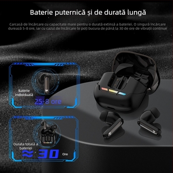 Căști wireless in-ear cu anulare a zgomotului, Bluetooth 5.4, difuzor 13 mm, autonomie 4–8 h