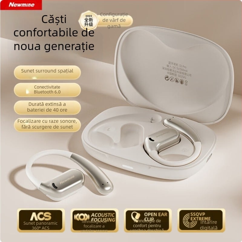 Căști cu conducție osoasă pentru Newman S1 Pro — design deschis pentru sport, Bluetooth 5.4, IPX5, autonomie baterie peste 8 ore