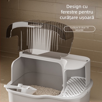 Lan Yue Cutie de nisip pentru pisici închisă, design de coridor complet închis, formă pătrată, material PP, potrivită pentru pisici până la 15 kg