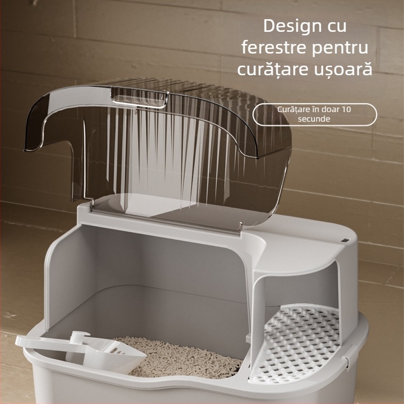 Lan Yue Cutie de nisip pentru pisici închisă, design de coridor complet închis, formă pătrată, material PP, potrivită pentru pisici până la 15 kg