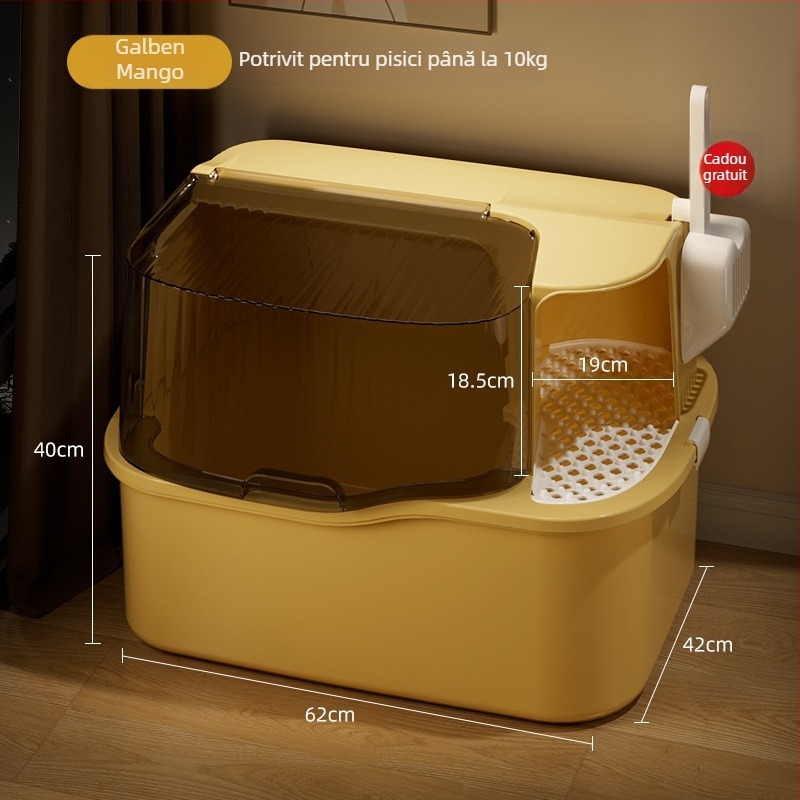 Lan Yue Cutie de nisip pentru pisici închisă, design de coridor complet închis, formă pătrată, material PP, potrivită pentru pisici până la 15 kg