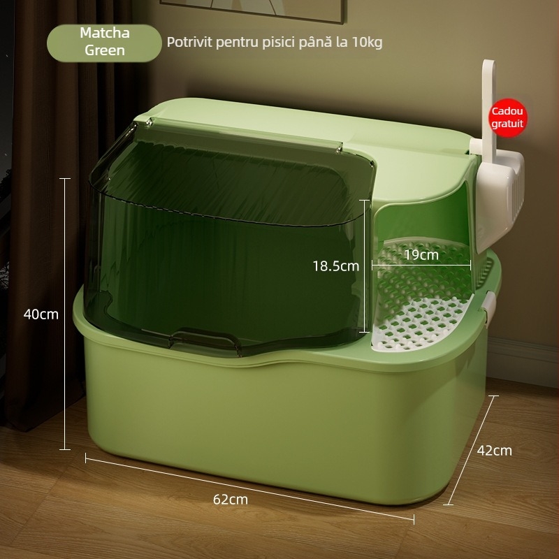 Lan Yue Cutie de nisip pentru pisici închisă, design de coridor complet închis, formă pătrată, material PP, potrivită pentru pisici până la 15 kg