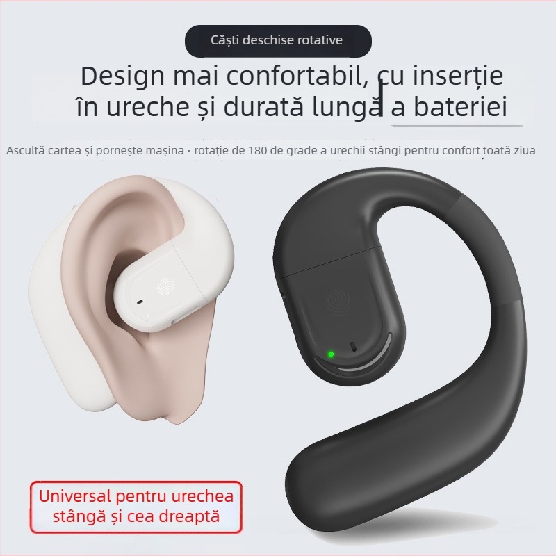 IPTOM Căști Bluetooth cu ureche deschisă, design de agățare pentru ureche, rotire de 180°, stereo, Bluetooth 5.4, autonomie peste 8 ore