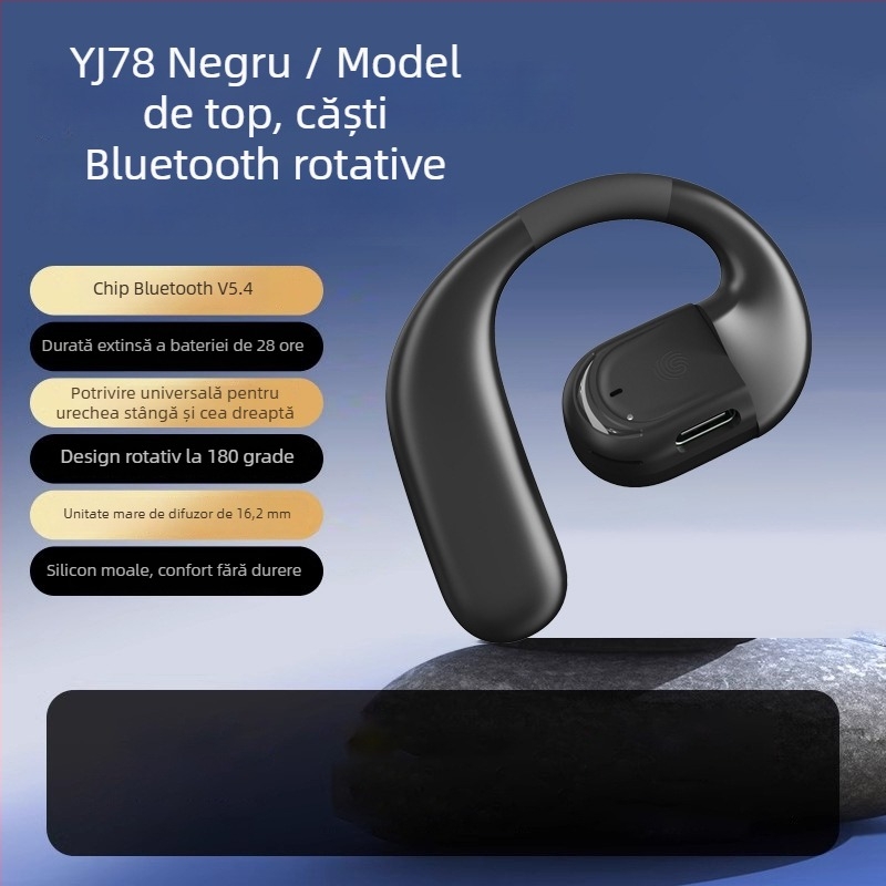IPTOM Căști Bluetooth cu ureche deschisă, design de agățare pentru ureche, rotire de 180°, stereo, Bluetooth 5.4, autonomie peste 8 ore