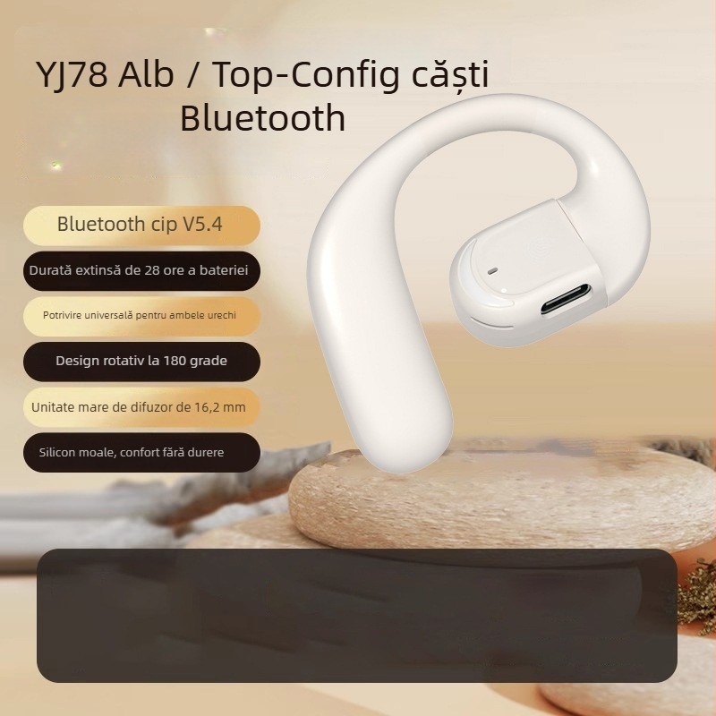 IPTOM Căști Bluetooth cu ureche deschisă, design de agățare pentru ureche, rotire de 180°, stereo, Bluetooth 5.4, autonomie peste 8 ore