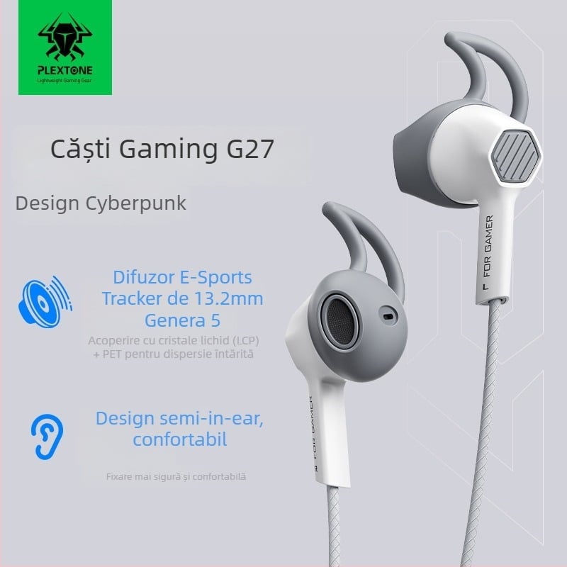 Căști de gaming in-ear cu driver de 10 mm, conector de 3,5 mm, cablu de 1,2 m, microfon, stil cyberpunk