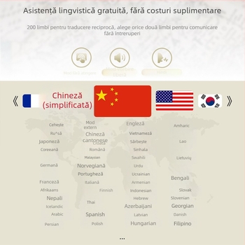 Căști AI pentru traducere — traducere în timp real, traducere în mai multe limbi, Bluetooth 5.3, purtare cu ureche, control prin atingere, model V1