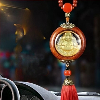 Pandant auto dublu – Avalokiteshvara și Buddha Maitreya, Mu xuan, lemn, stil modern, decor interior, ornamente auto