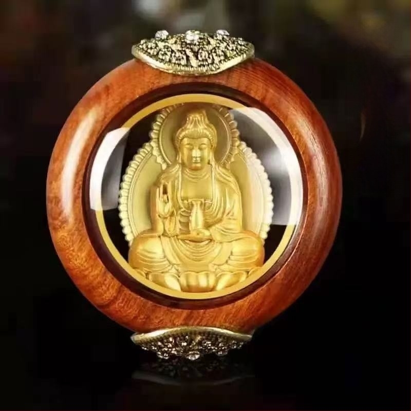 Pandant auto dublu – Avalokiteshvara și Buddha Maitreya, Mu xuan, lemn, stil modern, decor interior, ornamente auto