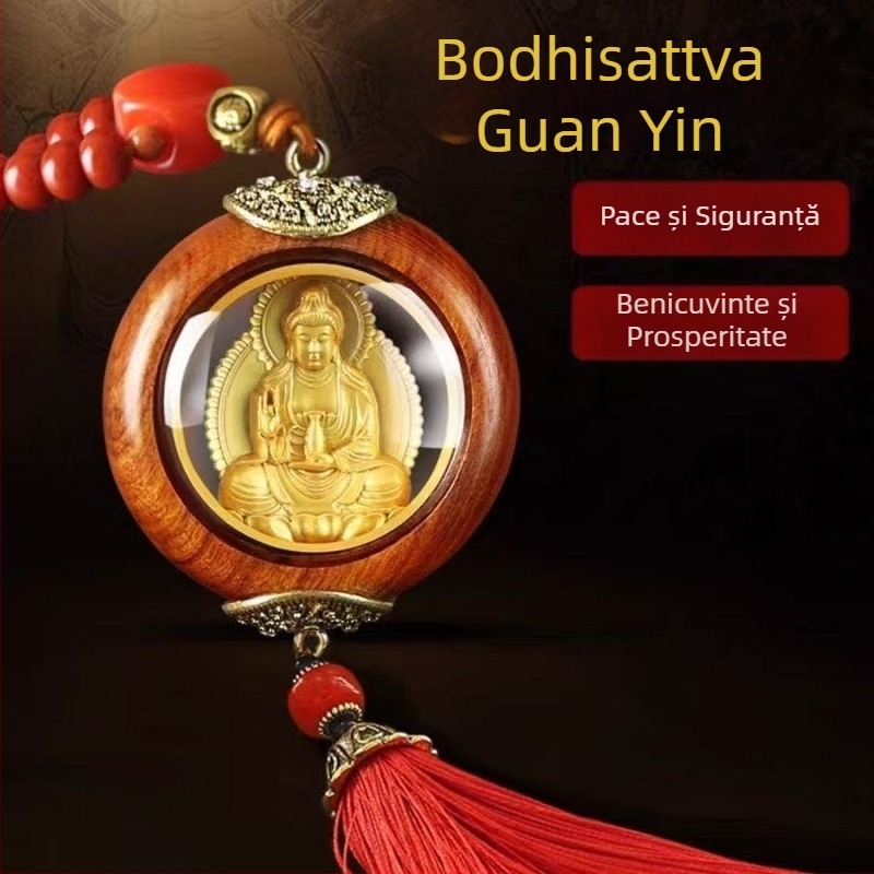Pandant auto dublu – Avalokiteshvara și Buddha Maitreya, Mu xuan, lemn, stil modern, decor interior, ornamente auto